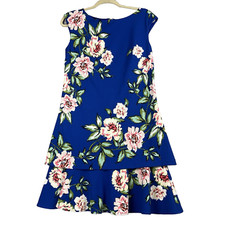 Eliza J Dress Size 8 Fairy YZK  Sheath Layered Knee Length Floral Blue
