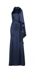 AIDAN MATTOX Satin Halter Assymetric Mermaid Gown Navy Blue Sz 8 -New With Tags
