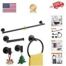 5-Piece Matte Black Bathroom Hardware Set, Towel Racks Set for Bathroom Stain...