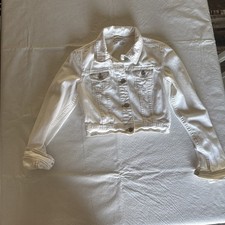 Aeropostale Women s Crop White Cotton Jean Jacket Size: Medium