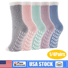 1/4Pairs Non-Slip Fuzzy Socks for Women Cozy Fluffy Soft Sleeping Slipper Socks