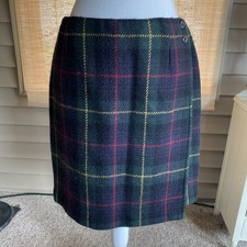 Talbots 100 Wool Skirt Tan Red Green Blue PLAID Classic Heritage Academia 12