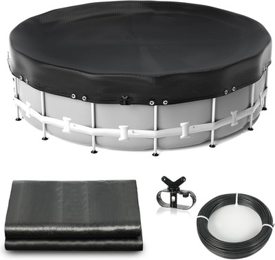 18Ft Round Extra-Thick Winter Pool Cover with Winch & UV Protection, Black