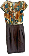 Anthropologie Tabitha Dress Womens Size 6 Silk Bodice Wool Blend Skirt Pockets