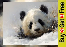 Playful Panda in Snow 5"x7" Print on Matte Paper | Oil Wildlife Artwork