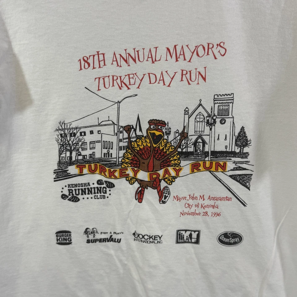 Camiseta De Colección Turkey Day Run Para Hombre Grande Kenosha Running Club 1996 Evento Años 90 Camiseta Foto 3 de 4