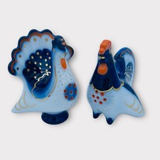 Vintage LFZ Cobalt Porcelain Set Rooster Salt & Pepper Shakers 1970-1989 USSR