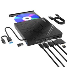 AGPtEK 8 in 1 External CD/DVD Drive for Laptop USB 3.0 Ultra Slim w/4 USB Ports