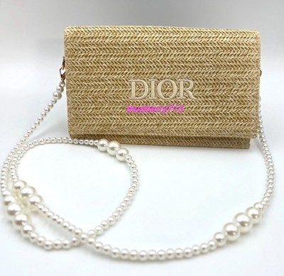 Christian Dior Straw Raffia Woven Cosmetic Zipper Bag Pouch with