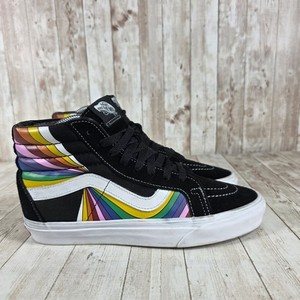 Vans Sk8 Hi Rainbow Prism Black Suede High Top Skate Shoes Women US 9