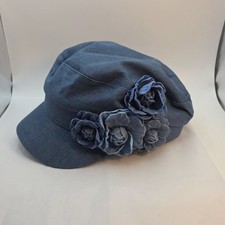 Women's Floral Denim Newsboy Cap Denim Flower Decor Casual Hat for Artists
