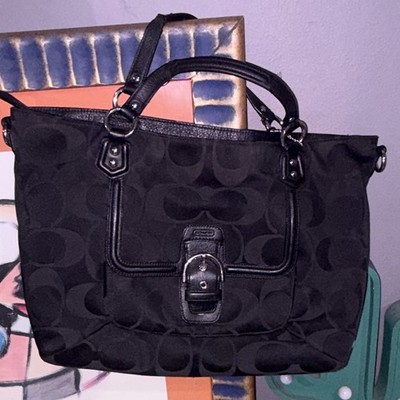 Coach Signature Black Large Satchel Top Handle Buckle, Lined, Charm