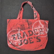 Trader Joe's Canvas Tote Bag Red Large Reusable Grocery Shopper USA Washed Fade