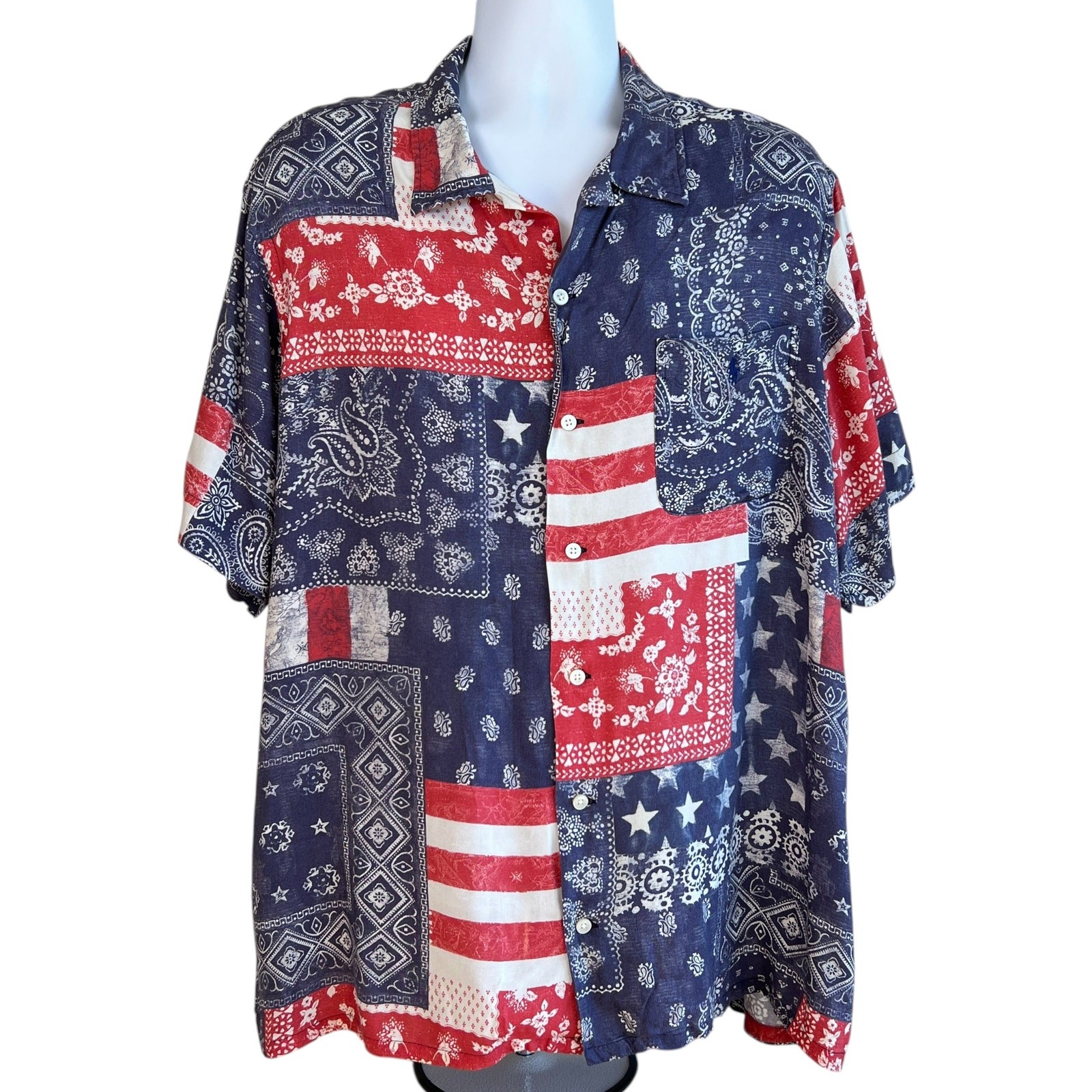 Polo Ralph Lauren Mens Americana Patchwork Camp Shirt Classic Fit Size XXL