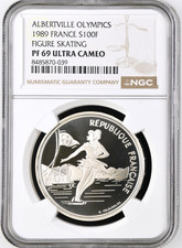 1989 France 100 Francs Figure Skating Silver Coin KM# 972 NGC PF 69 ULTRA CAMEO