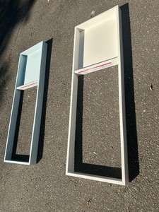 pottery barn kids changing table topper (2x). White and light blue.