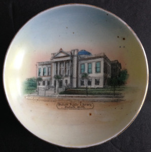 Antique DULUTH PUBLIC LIBRARY Germany Made Small Ceramic Pin Dish Carnegie MN