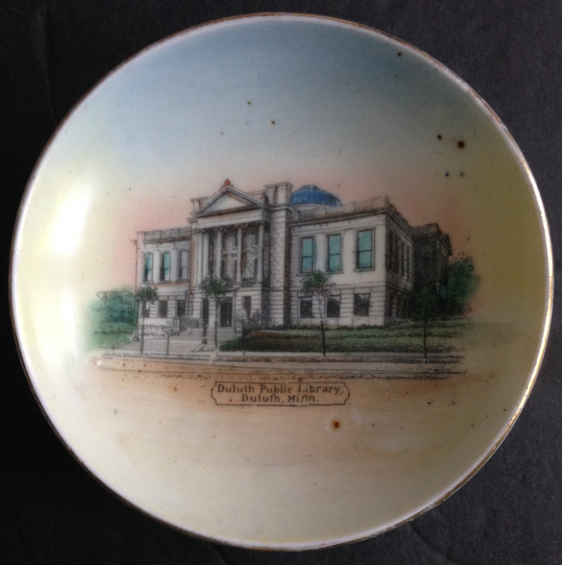 Antique DULUTH PUBLIC LIBRARY Germany Made Small Ceramic Pin Dish Carnegie MN