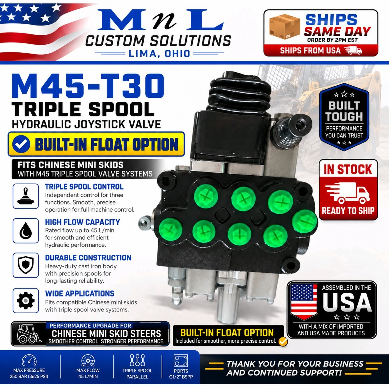 Chinese Mini Skid m45-30T With Float Function Hydraulic Control Valve / Joystick