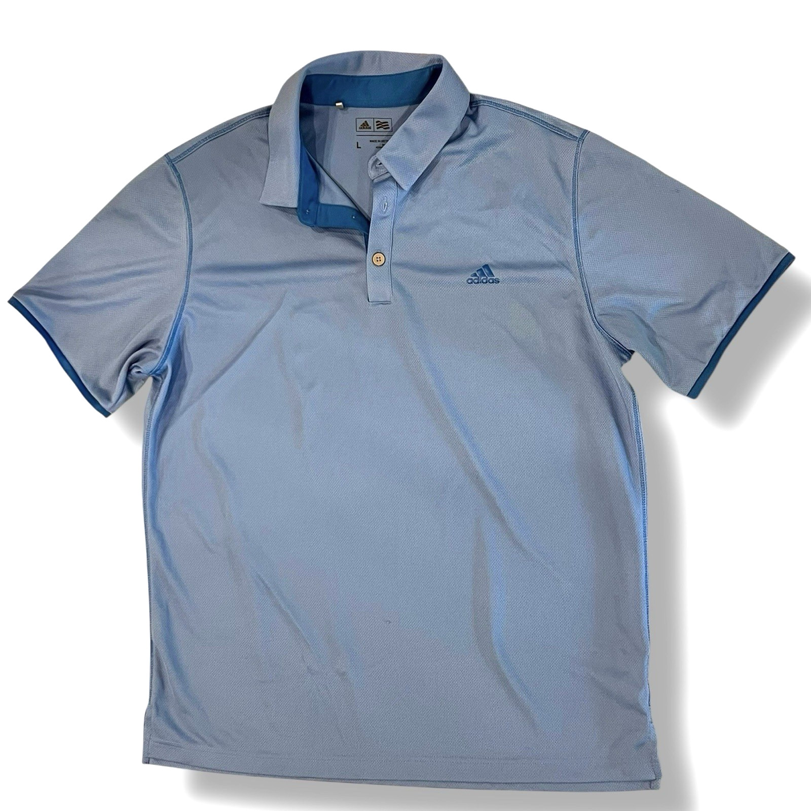 Adidas Golf Polo Shirt Mens Sz L Large Short Sleeve Dusty Powder Blue Preppy
