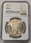1922 $1 Peace Dollar NGC Graded MS64 - Toned