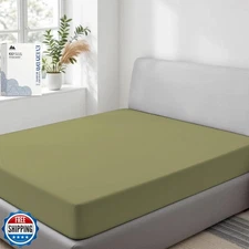 Mayfair Linen 100% Organic Cotton Percale Weave Fitted Sheet Full Size, Sage 