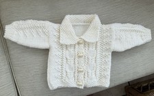 New Hand Knitted Cream Aran Jacket. 0-3mths