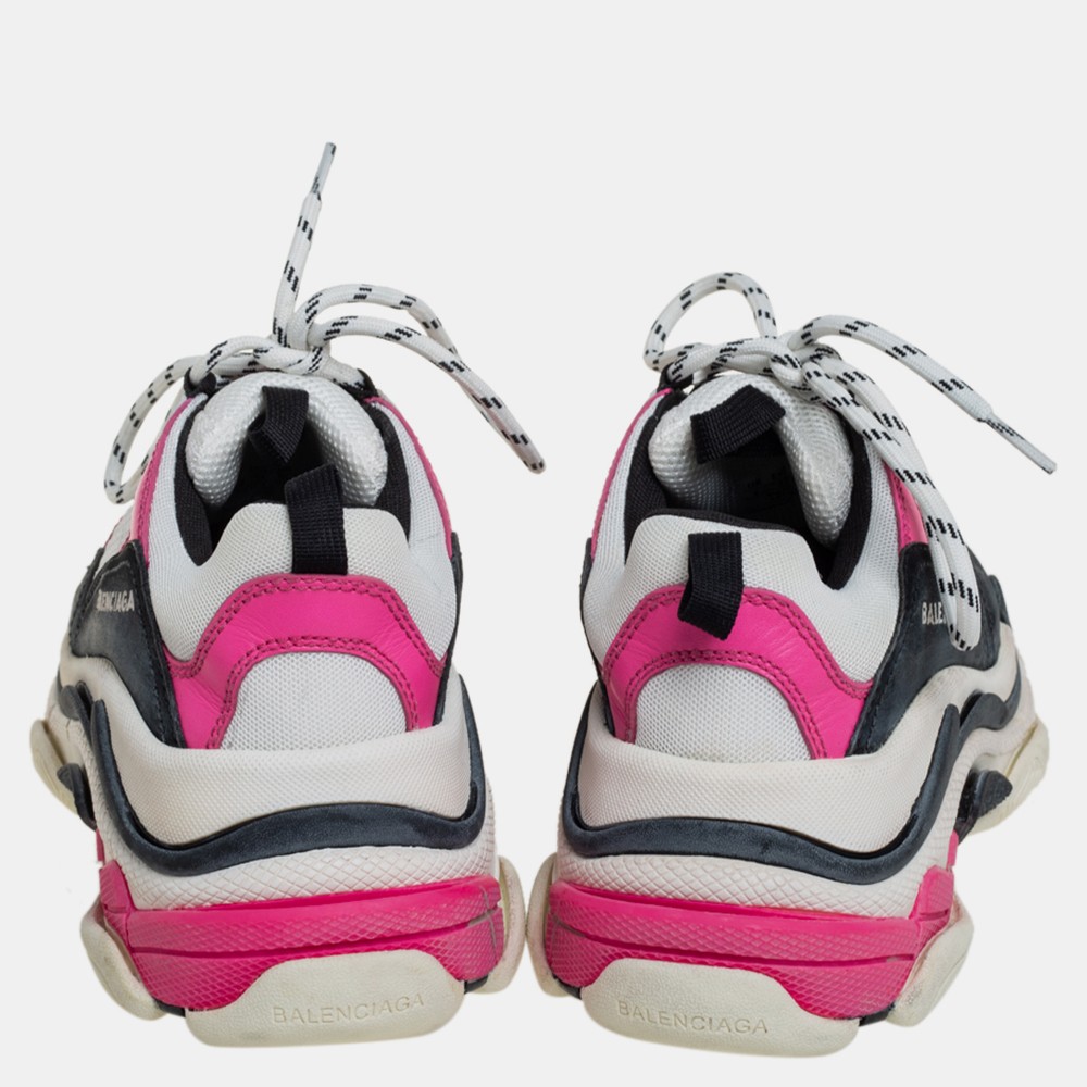 Balenciaga White/Pink Leather And Mesh Triple S Platform