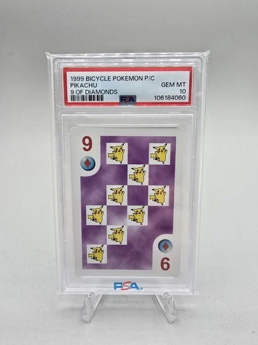 1999 Bicycle Pokemon Playing Card Pikachu 9 of Diamonds PSA 10