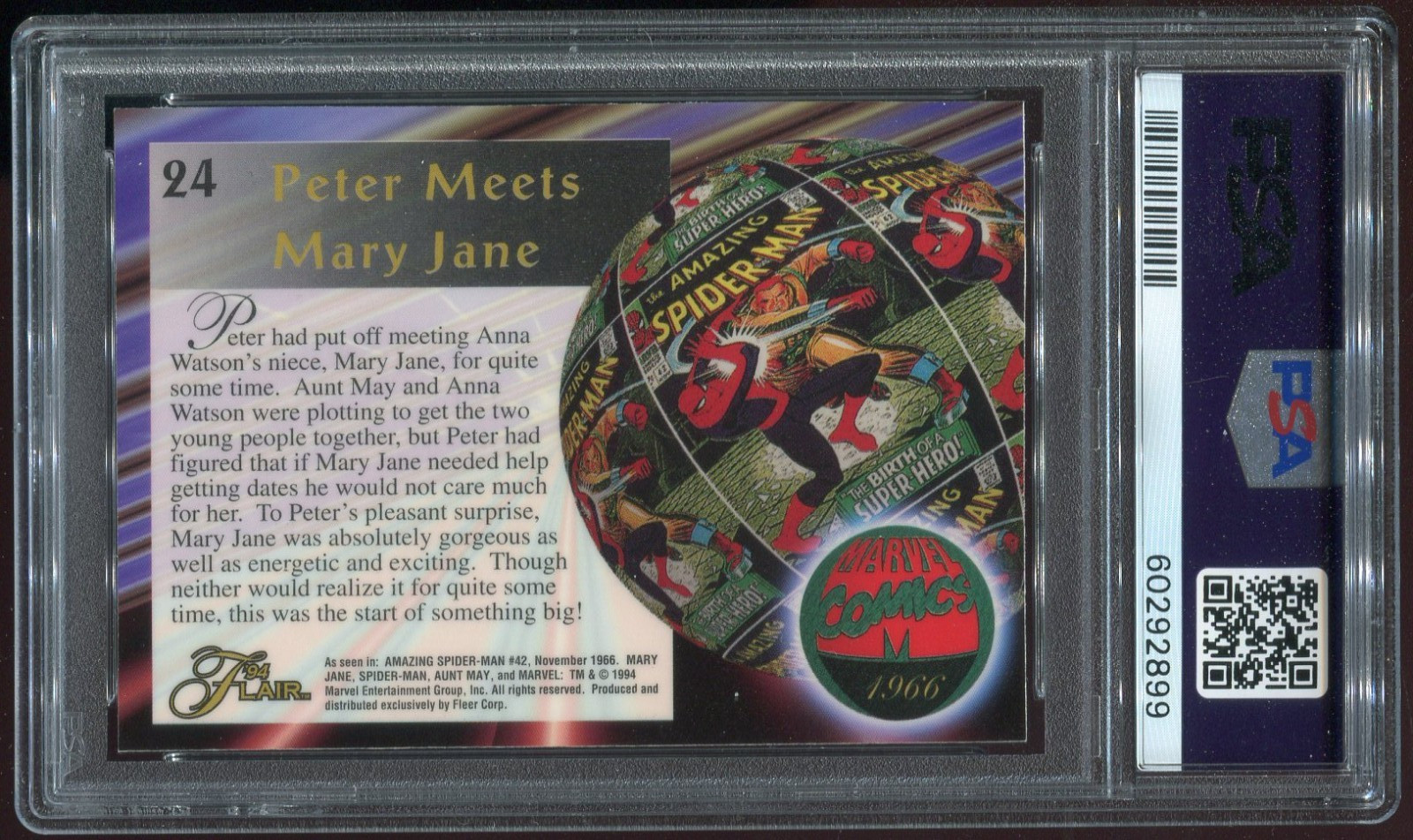 Mary Jane 1994 Marvel Universe ‘94 Fleer Flair #24 PSA 10 GEM MINT Spider-Man view 2