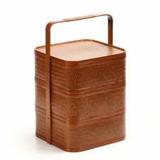 Three-Tier Carrying Box Stackable Woven Box with Handle Portable for Gift