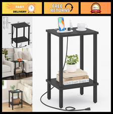 End Table with Charging Station, USB Ports Outlets, 2-Tier Nightstand for Smal