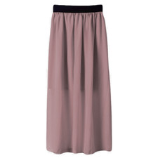 Long Midi Skirt Elastic Women Summer Layer Chiffon Waist Pleated Double