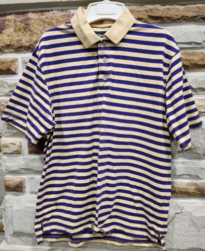 ASHWORTH Men's Striped Purple & Yellow Polo Shirt, Golf Shirt With Logo, Sz M - Picture 1 of 5