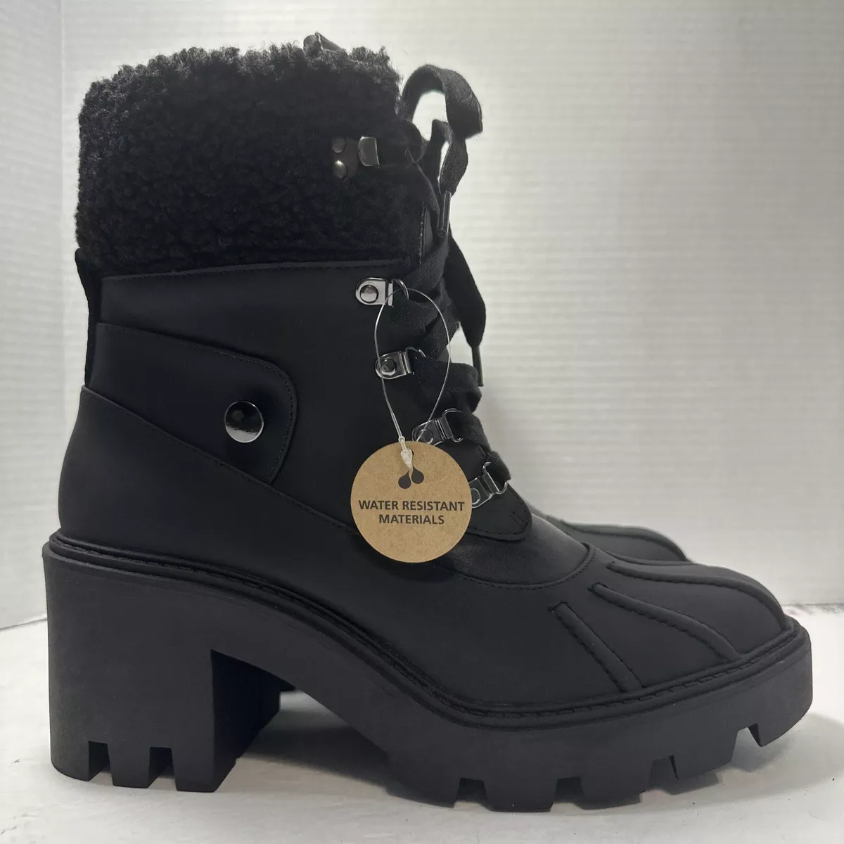 Steve Madden Womens Black Winter Chunky Lace Up Waterproof Boots
