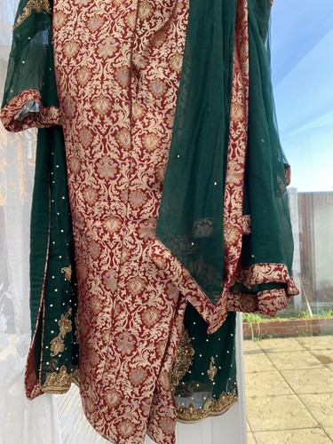Asian Pak Wedding Party Embroidery kameez trouser suit Pure Chiffon N Jamawar. - Picture 6 of 6