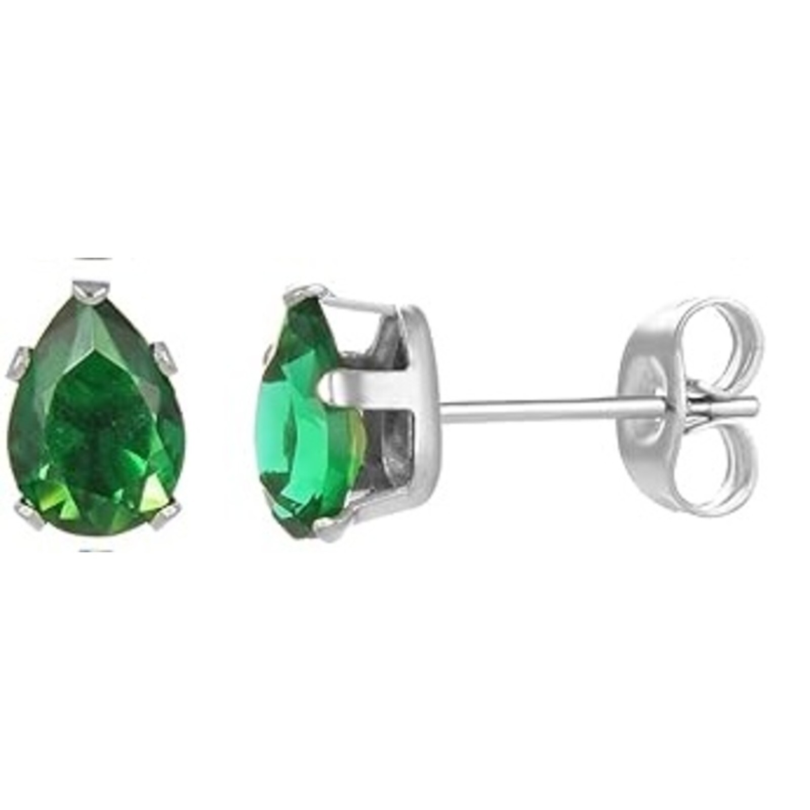 .75 ct. Pear Shape Genuine Emerald Stud Earrings in Sterling Silver