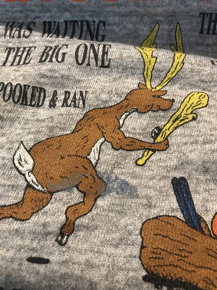 Vintage Quadblend Heather Gray Rayon Sweatshirt Deer Hunting sz Large USA funny - Изображение 2 из 4