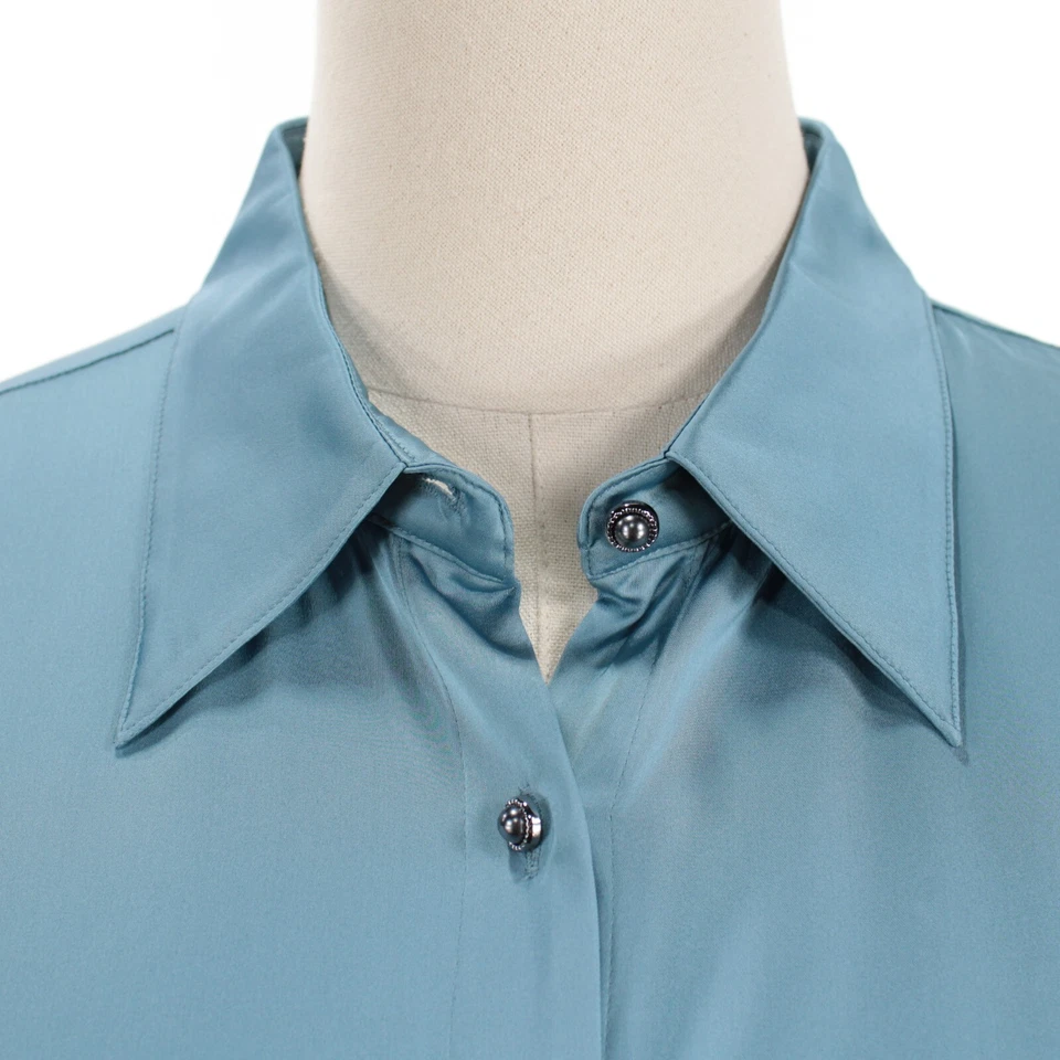 Top Robert Graham Nuevo con Etiquetas Gabriela Abotonado Talla L en Acero Azul Mezcla Seda Foto 2 de 4