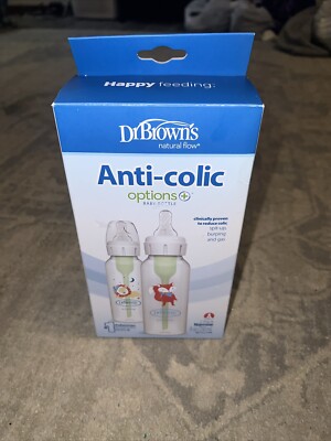New DR BROWNS NATURAL FLOW ANTI-COLIC OPTIONS BABY BOTTLES 2 PACK 8OX EACH