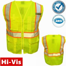 Hi Vis ANSI Class 2 Reflective Tape Safety Work Lime Green Vest High Visibility