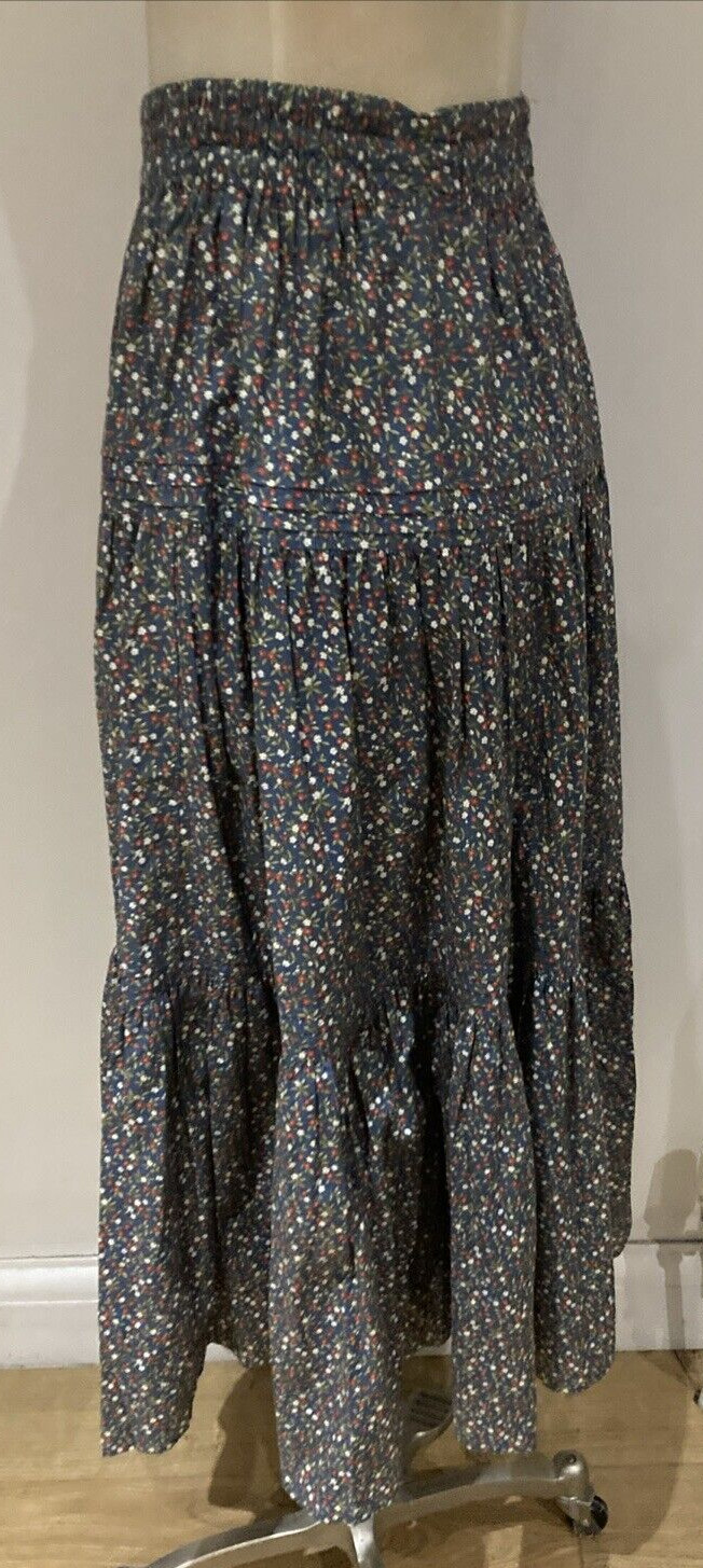 Vintage Laura Ashley 80s Blue/Multi Ditsy Floral Gypsy Tiered Full Skirt, Small 3