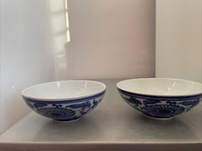 2 X Blue & White Small Rice Bowls 