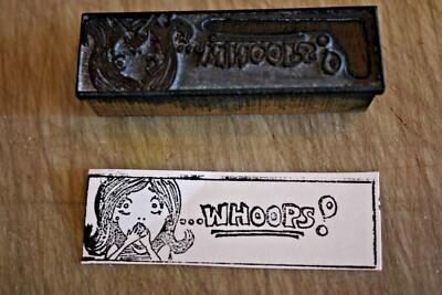 1960s Printing Letterpress Printer Block Decorative Print Cut WHOOPS #111