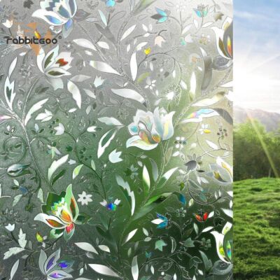 rabbitgoo 3D Decorative Window Film Stained Glass Film Rainbow Frosted Flowers