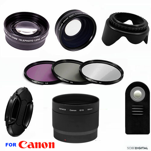 2-PC Kit Pro HD Ampio Angolo & Teleobiettivo per Canon Powershot