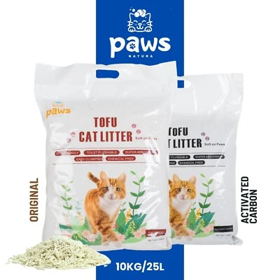 PAWS NATURA Tofu Cat Litter 10Kg/25L Premium Eco Friendly Toilet Flushable Easy Clumping