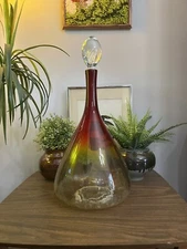 Vintage Blenko Tangerine Joel Meyer Decanter w/ Clear Twist Stopper #6953 *READ*