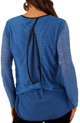 Sexy Damen Lagen Bluse Shirt Chiffon Transparent Streifen 34/36/38 TOP blau - Bild 1 von 4