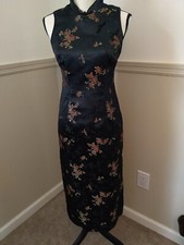 1990s Robbie Bee Vintage Oriental Black Maxi Dress Size 4P